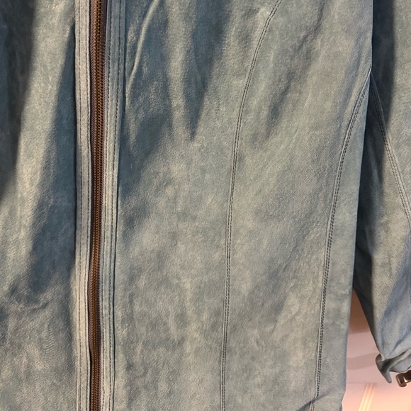 Vintage Reversible Suede Leather Jacket Lightweight Woman’s Blue Retro Shacket - Picture 9 of 16